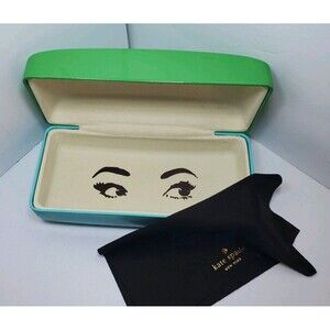 Kate Spade Logo Blue Green Sunglass Eyeglass Case Hard Shell Logo Cloth EUC